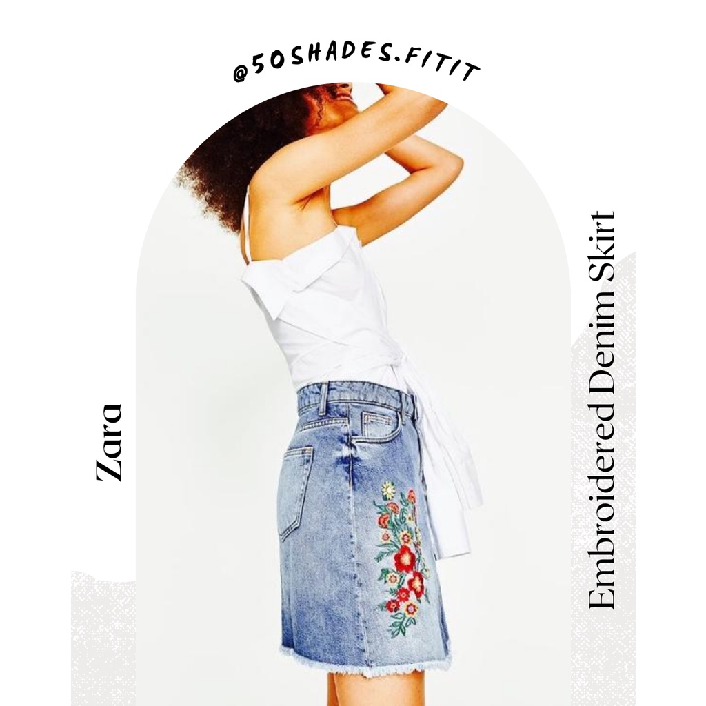 Chân váy Jean thêu hoa Zara