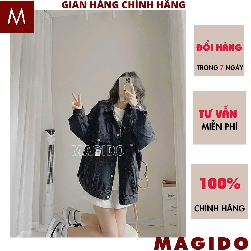 Áo Khoác Nữ Jean UNISEX Form Rộng Nam Nữ Màu Xanh và Đen - Áo khoác bò nữ form rộng suông - MAGIDO