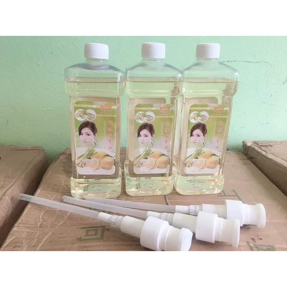 (750ml) Dầu Massage Body gừng, lavender, hoa hồng, chanh sả kèm vòi dùng massage body, cổ vai gáy tại Spa