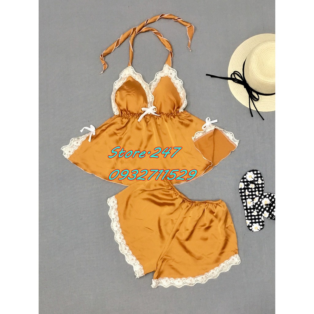 BỘ NGỦ CỘT VAI CÓ MÚT SEXY VẢI SATIN SIZE DƯỚI 55KG SIÊU MÁT SIÊU XINH LUNG LINH | BigBuy360 - bigbuy360.vn