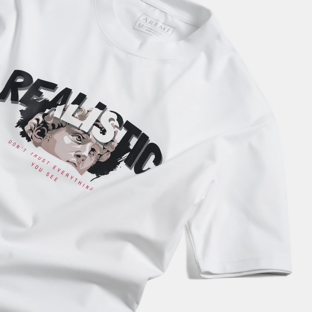 Áo thun nam cổ tròn, t-shirt nam AREMI màu trắng in, vải cotton co giãn, thiết kế trẻ trung ATS0030