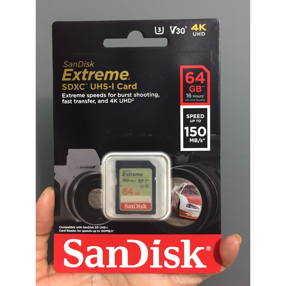 [32GB; 64GB; 128GB; 256GB] Thẻ nhớ SD tốc độ 180Mb/s Sandisk Extreme SDSDXV5