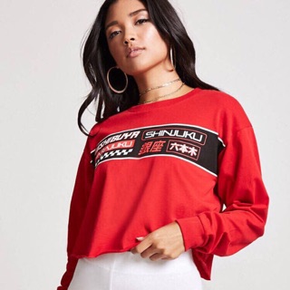 Áo thun croptop big size màu đỏ tay dài size lớn 65-75kg
