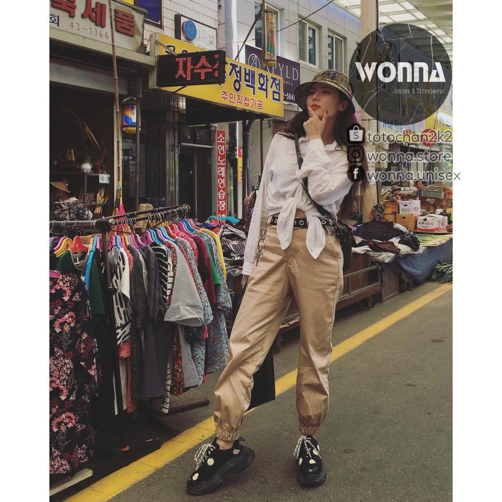 (ORDER) [ẢNH THẬT 4 ẢNH CUỐI] Jogger chain giống Lisa × Rose Blackpink Hyuna ulzzang unisex nam nữ đen nude | BigBuy360 - bigbuy360.vn