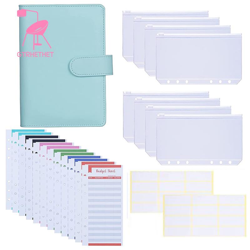 A6 PU Leather Binder Cover with 8PCS A6 Binder Pockets Good for Keep Cash Coupons Passport Tickets Notes Cards Purple