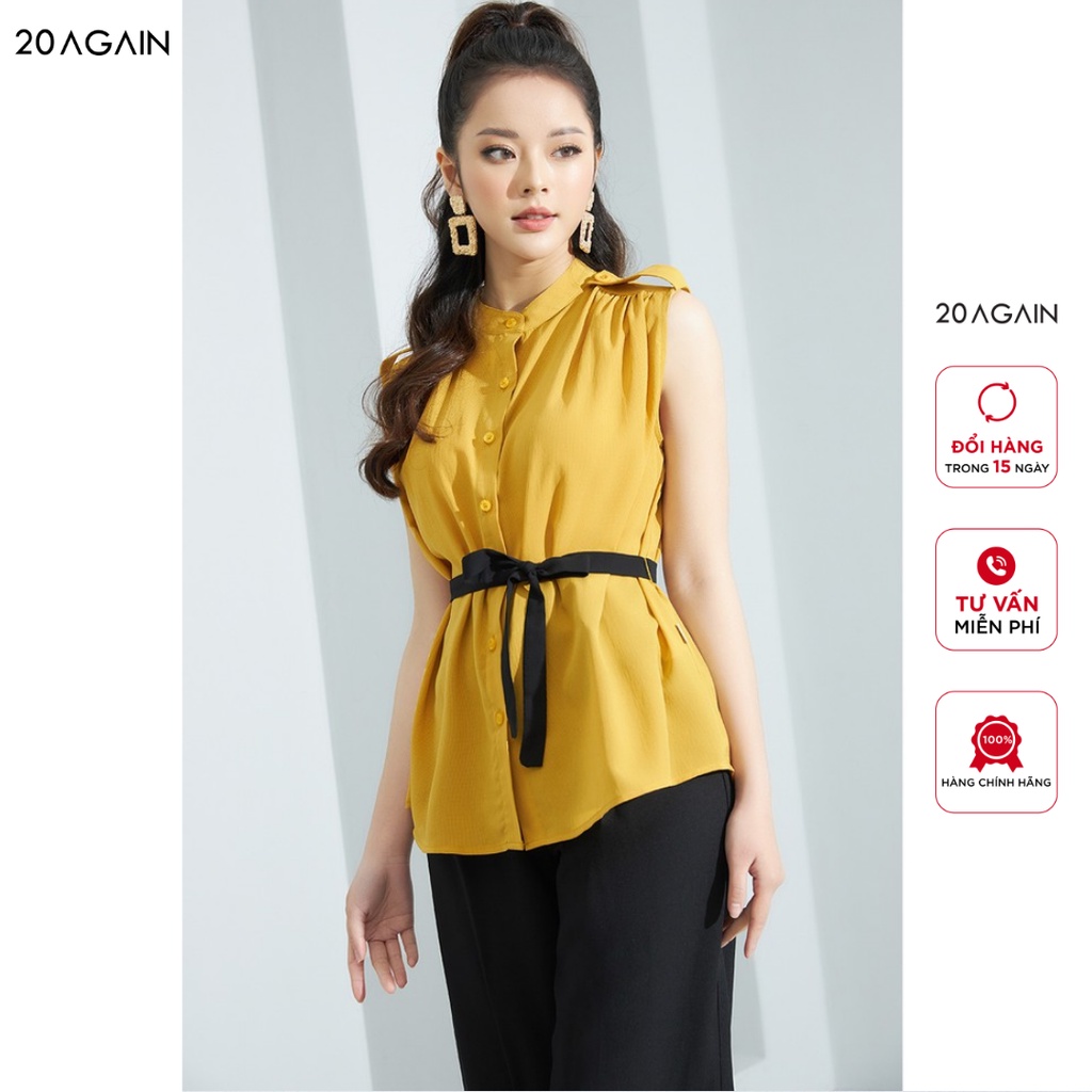 Áo sơ mi rút nhún vai 20AGAIN phong cách công sở trẻ trung cá tính ASA1258