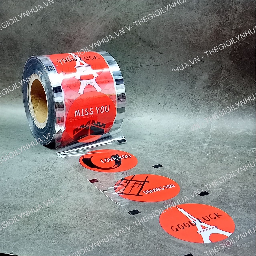 Cuộn dập cốc nhựa, màng dập cốc trà sữa, cuộn màng dán nắp cốc nhựa in sẵn 2400 ly mã 179 Good Luck