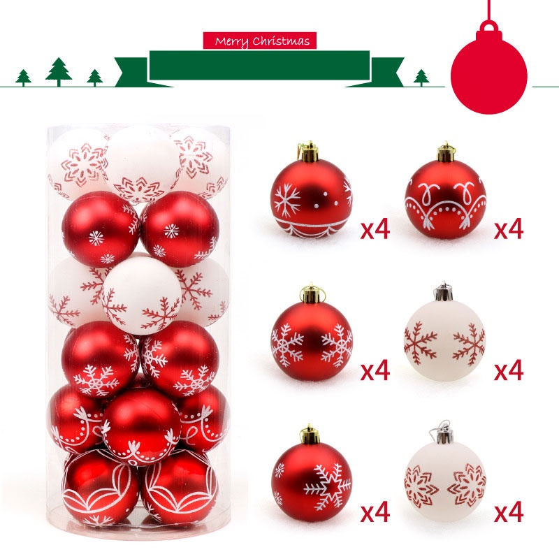 Set 24 quả châu treo cây thông trang trí lễ giáng sinh sơn màu xinh xắn