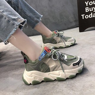 Giày thể thao nữ ULzzang 2 dây buộc kiểu đế cao hình sóng mẫu mới 2022