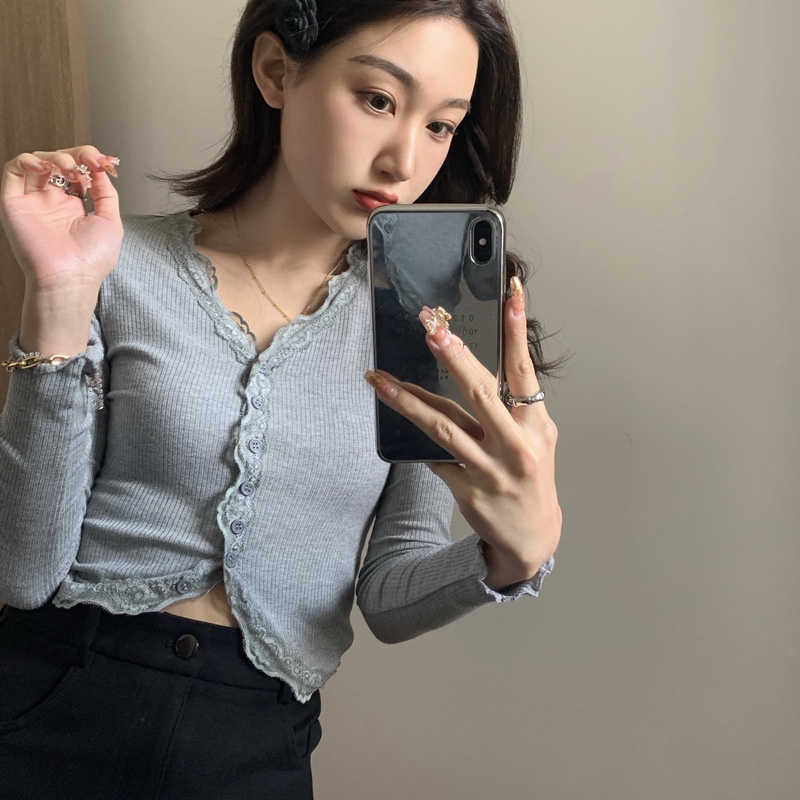MS625 Áo kiểu nữ thun phối ren hở rốn