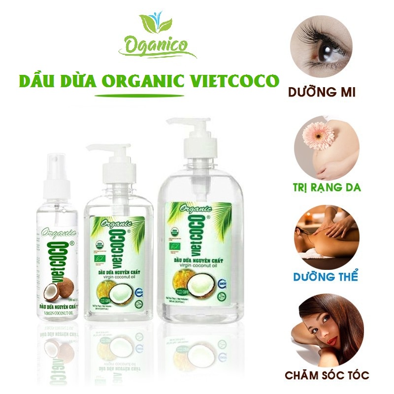 Dầu dừa Vietcoco nguyên chất hữu cơ ép lạnh Mỹ phẩm, dưỡng mi, dưỡng tóc, dưỡng môi,dưỡng da chai xịt 130ml DDCN