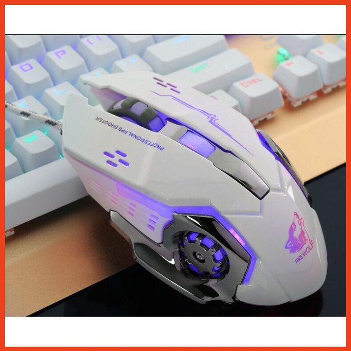 Chuột Máy Tính Gaming Có Dây Chơi Game FreeWolf V5 LED RGB Cao Cấp Dây Chống Dứt Siêu Bền