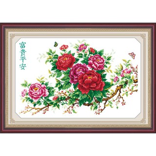 Tranh Thêu Chữ Thập Mẫu Đơn Phú Quý H231 (KHÁCH TỰ THÊU) KT:98X65CM