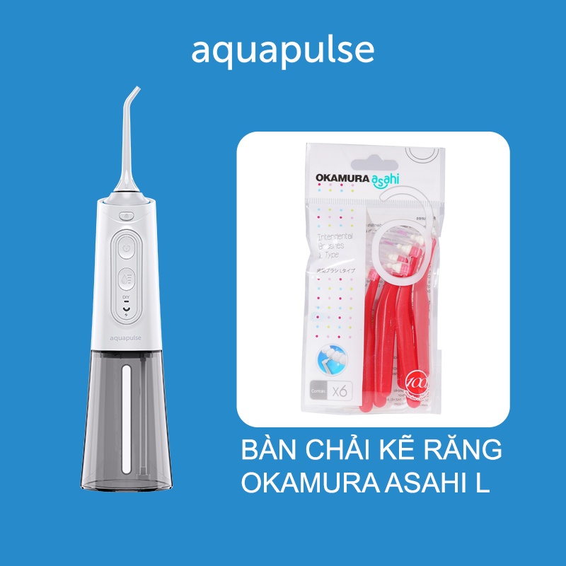 Combo máy tăm nước Aquapulse A600 và bàn chải kẽ răng Okamura Asahi chữ L