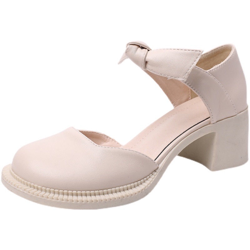 Giày Cao Gót Da Đế Dày Đính Nơ Phong Cách Pháp Cổ Điển Thời Trang Cho Nữ S 2022