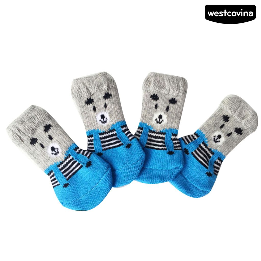Bộ 4 Đôi Vớ Cotton Giữ Ấm Chống Trượt In Họa Tiết Hoạt Hình Cho Thú Cưng