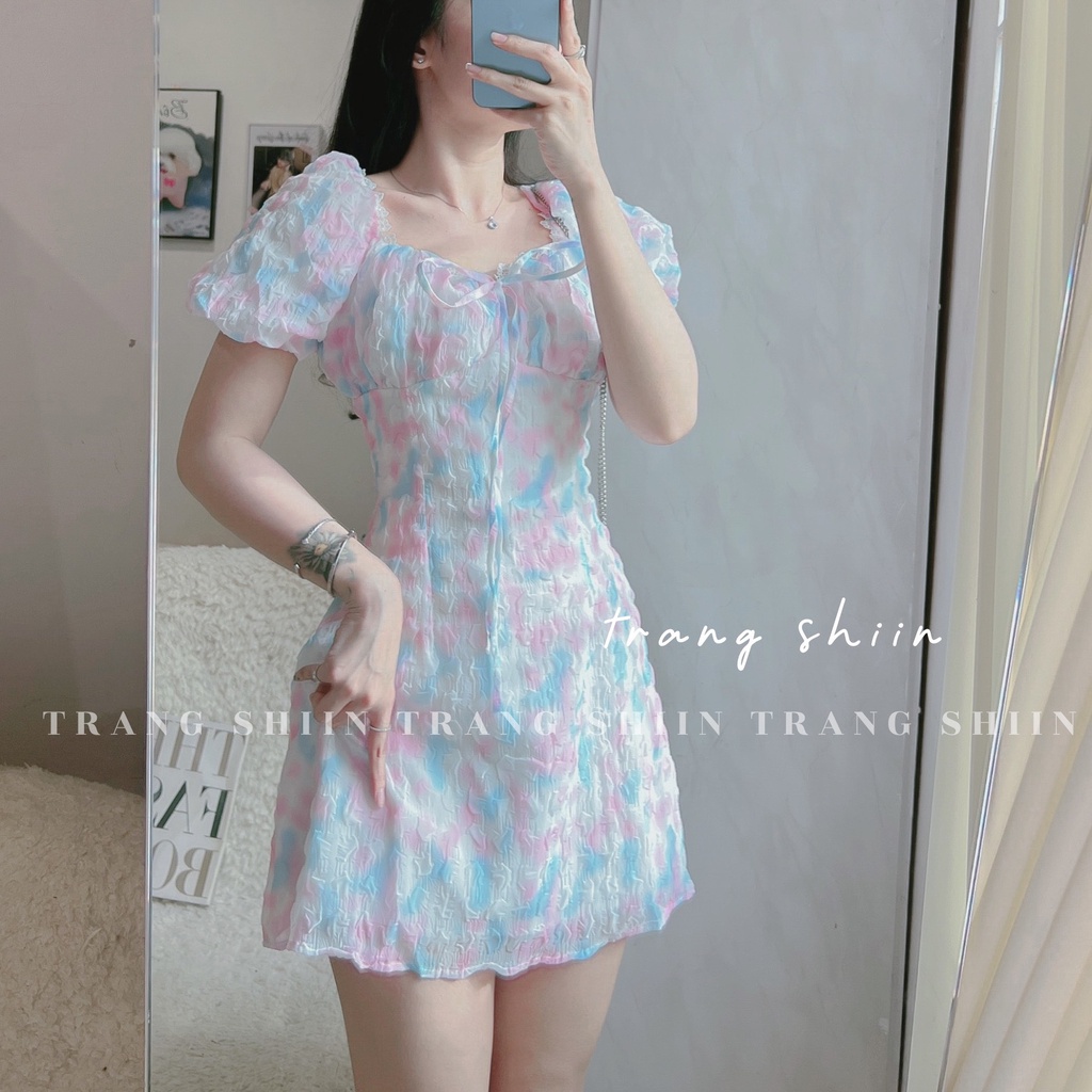 (Có BigSize) Đầm Váy Bông Xốp Nhún Ngực Viền Ren