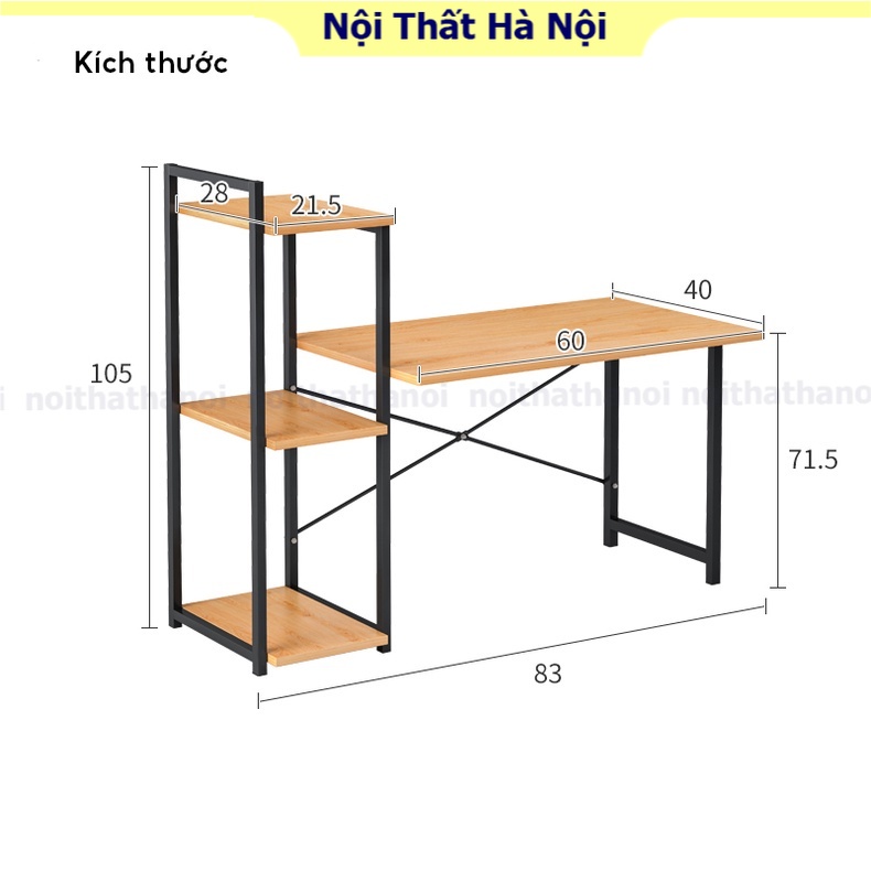 Bàn làm việc khung sắt sơn tĩnh điện 2 lớp chắc chắn chống gỉ bền bỉ, bàn học 2in1 liền kệ sách thông minh tiện dụng