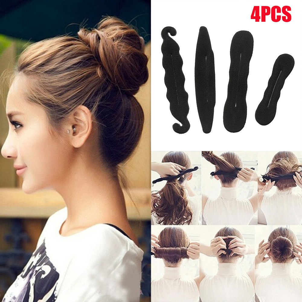 DIACHA 4Pcs/Set Hot Sponge Hair Braid Tool Set Fashion Donut Bun Updo Ponytail Maker Women Accessories DIY Black Foam Twist