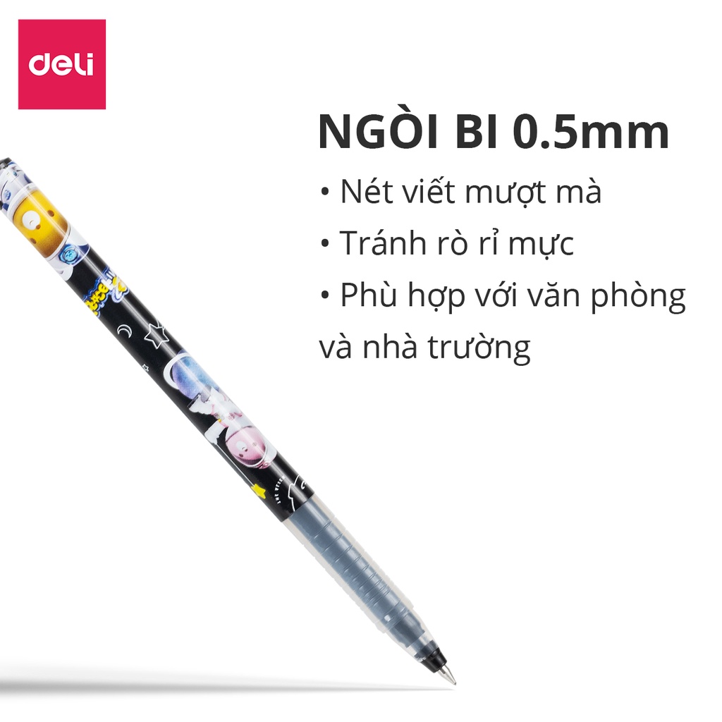 Bút gel ngòi bi 0.5mm Deli hai màu xanh đen - họa tiết đáng yêu - viết đều trơn tru lâu hết mực - EG31