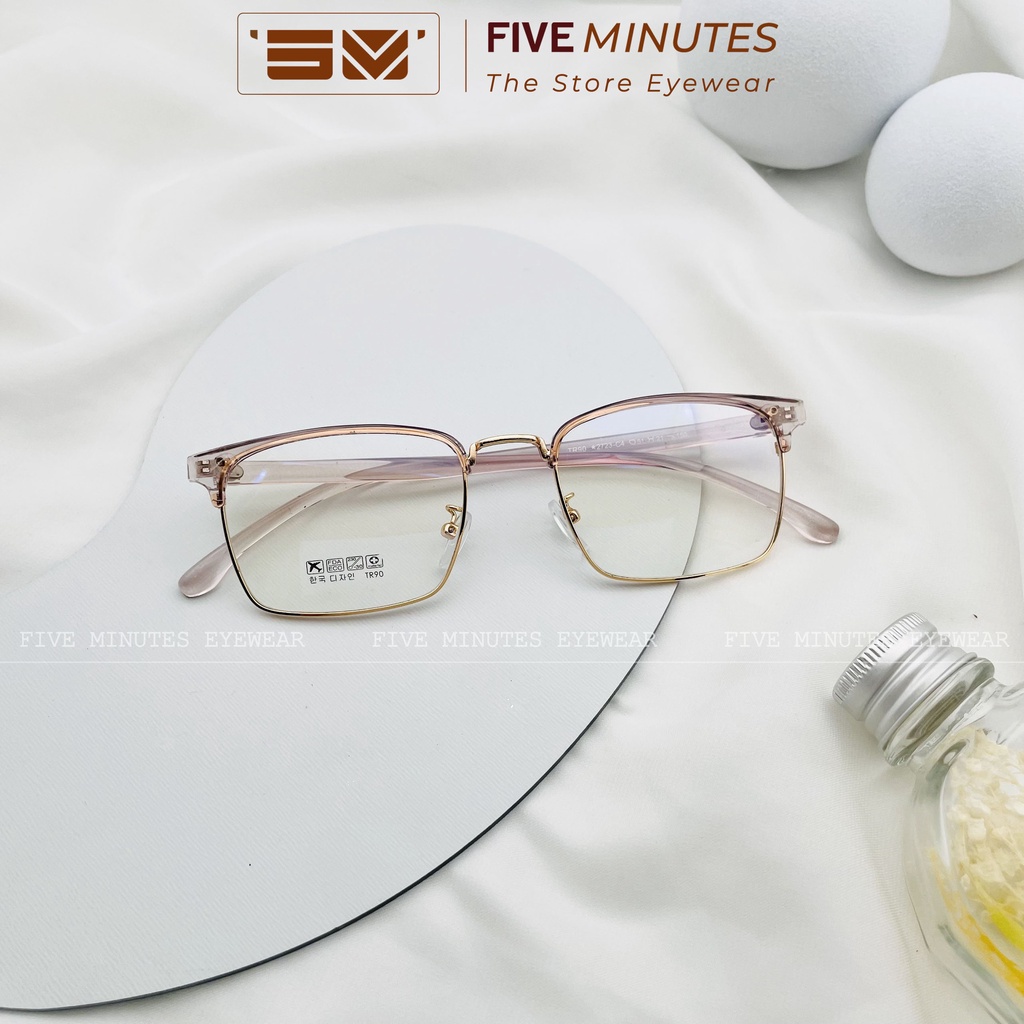 Gọng kính cận nam nữ, kính kim loại mảnh kết hợp nhựa dẻo nửa viền 2723 Fiveminutes Unisex Nam nữ