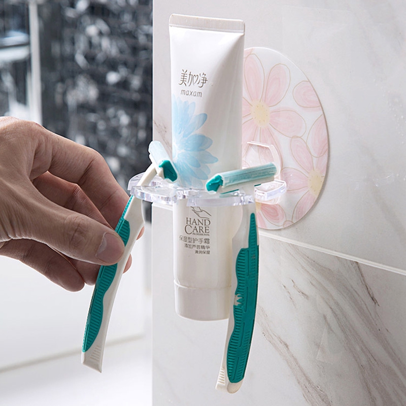 Punch-free Plastic Toothbrush Holder / Toothpaste Storage Rack Shaver Tooth Brush Dispenser /   multi-role hanging appliance receive frame / Organizer Bathroom Accessories