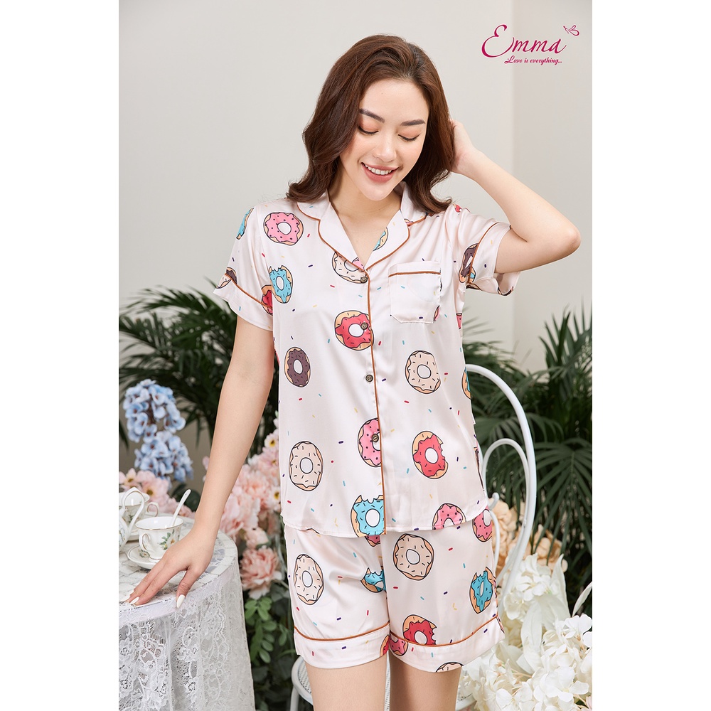 Bộ Mặc Nhà Lụa Pyjama Áo Ngắn Tay, Quần Đùi Emma EHSLU.21.042.08