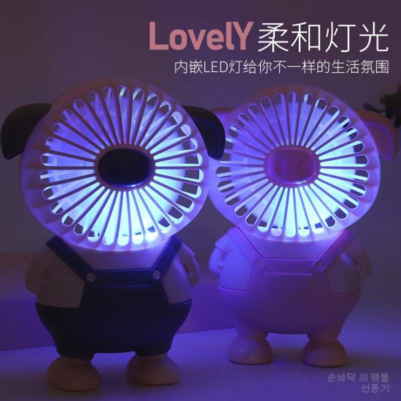 Quạt Điện Mini Cầm Tay Hình Chú Heo Dễ Thương Sạc Cổng Usb Có Đèn Tiện Dụng