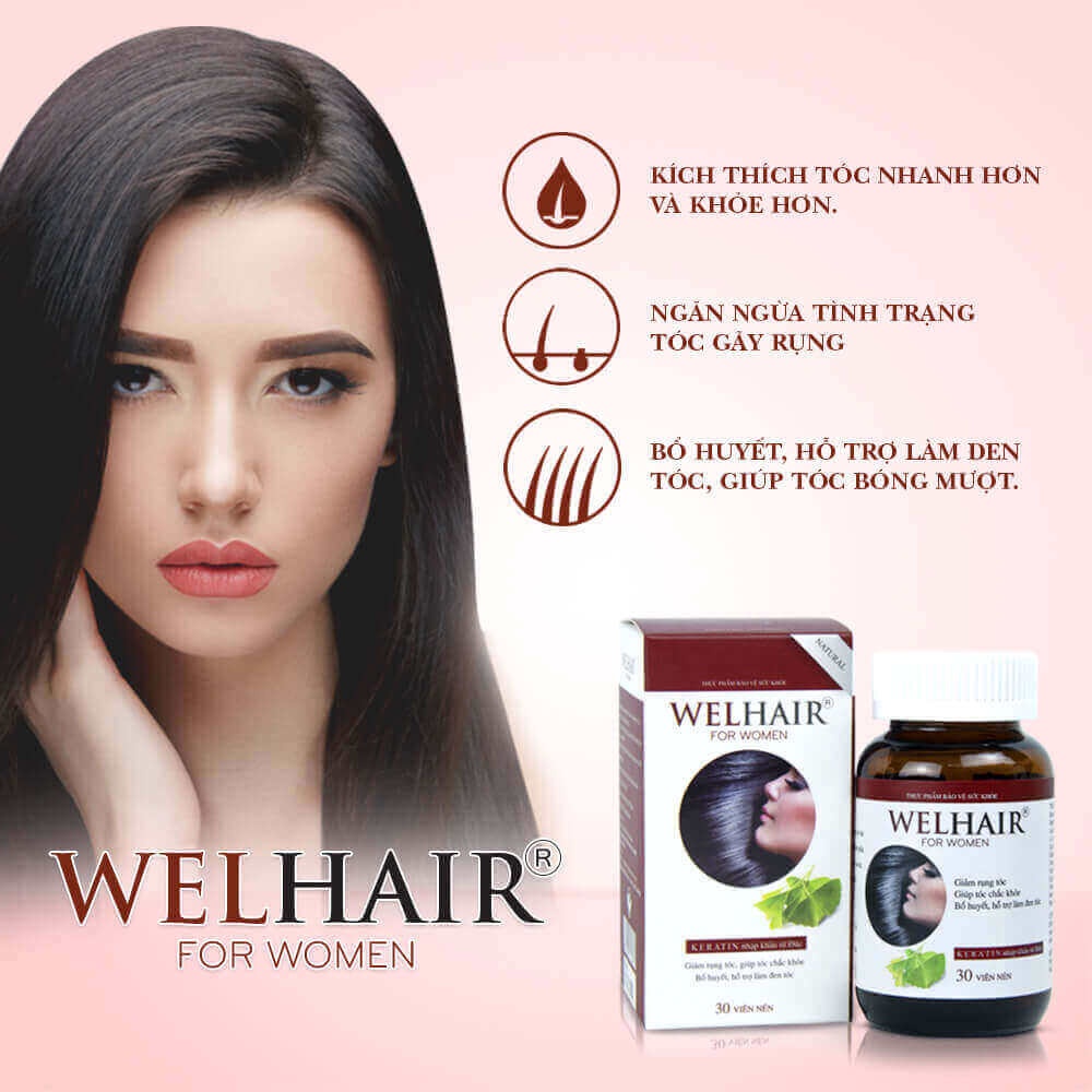 Viên uống Ngăn Rụng Tóc, Bổ Sung Dưỡng Chất Cho Tóc Dày, Mượt, Chắc Khỏe Welhair for Women (hộp 30 viên)