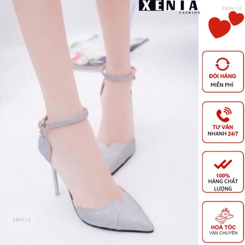 Giày Cao Gót, Giày Mũi Nhọn Đế Cao 8 Phân Bít Mũi Kim Tuyến Cao Cấp Xenia XN600 ♈