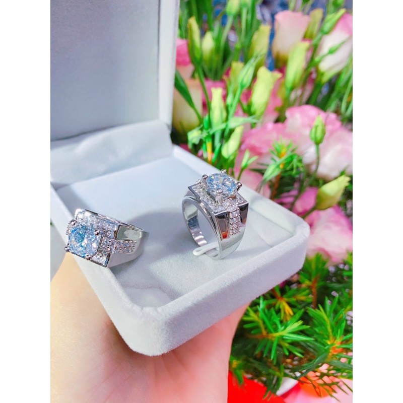 Nhẫn nam màu bạch kim đính xoàn cực đẹp cực sang