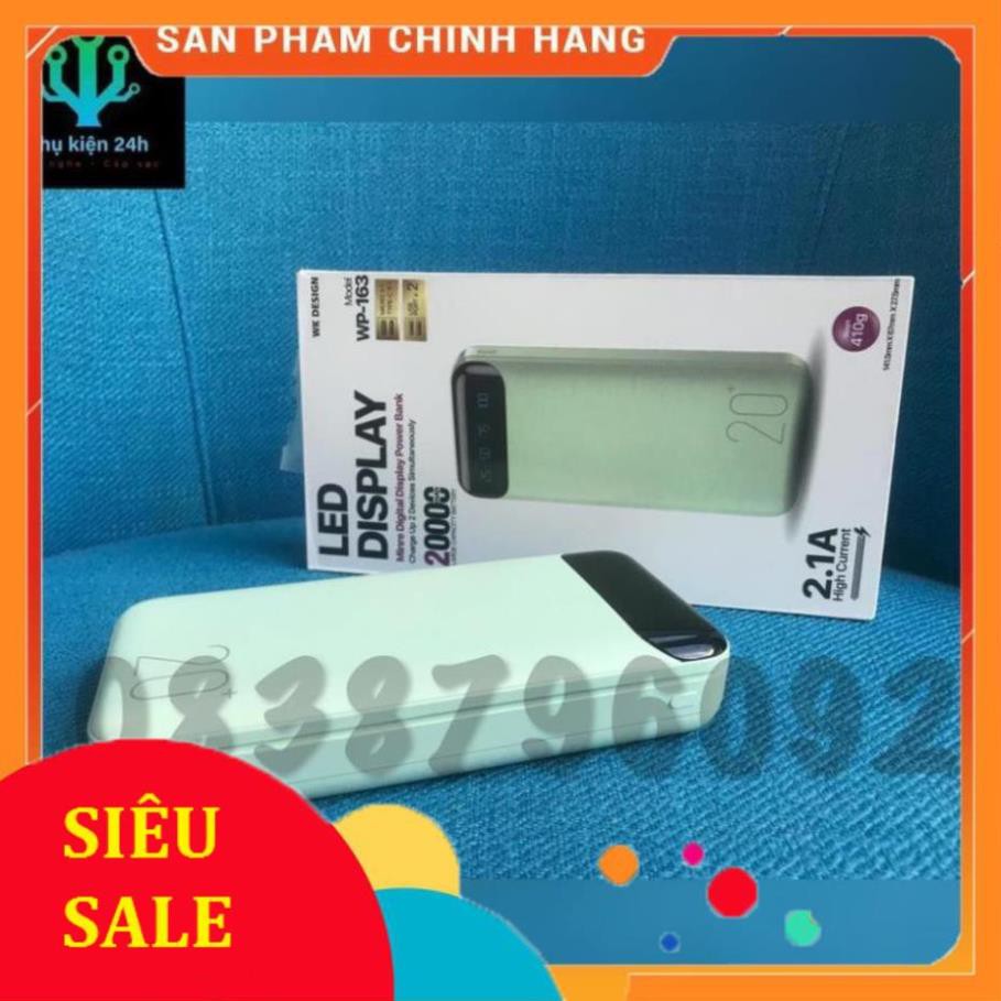 Sạc Dự Phòng 20000mAh, Đèn Led Hiển Thị Pin, 2 Cổng Sạc USB, Chính Hãng  WK-16