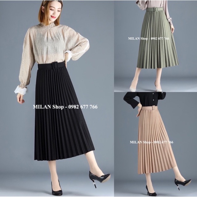 Chân váy xếp ly kèm đai chất mới nhiều màu.