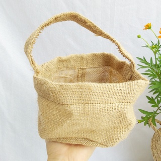 Giỏ bố đựng củ hạt vải thô vintage
