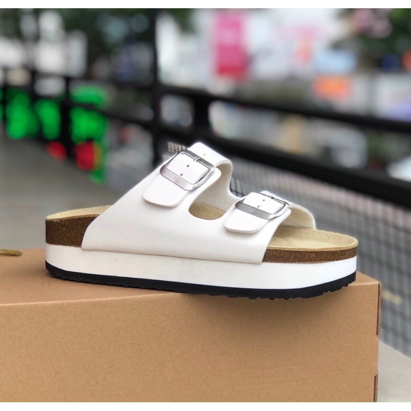 DÉP ĐẾ TRẤU QUAI NGANG INOX  - DÉP QUAI NGANG ĐẾ BẰNG CAO 3 PHÂN - TRẮNG - ĐEN  - CR60