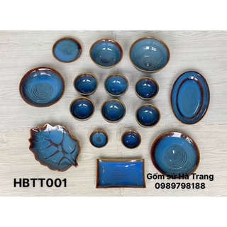 Các món bát đĩa lẻ của bộ bát đĩa gốm sứ Bát Tràng cao cấp men hoả biến thiên thanh HBTT001