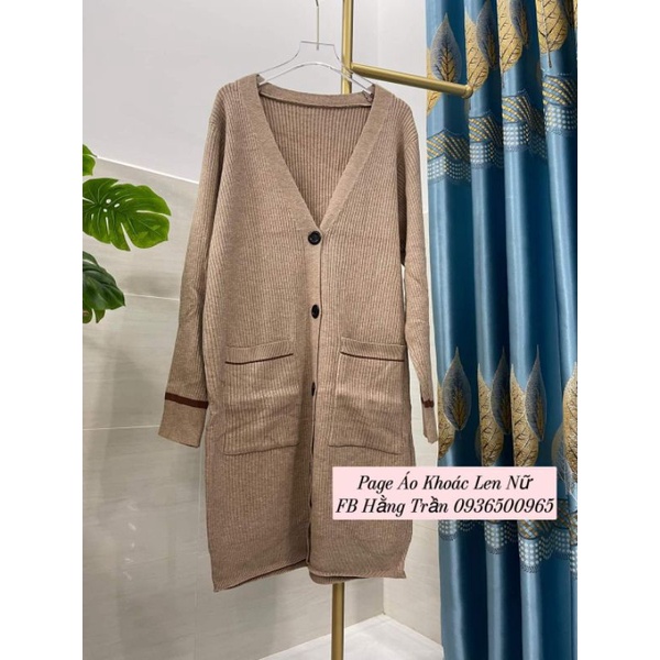 Áo khoác len cardigan nữ dáng dài hàng đẹp có cút túi viền.