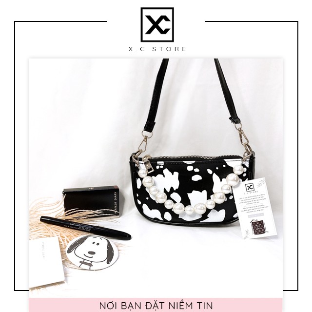 [RẺ NHẤT SHOPEE] Túi bò sữa đeo vai kẹp nách nữ XC-031A, kèm dây ngọc, túi đi chơi, túi đi làm