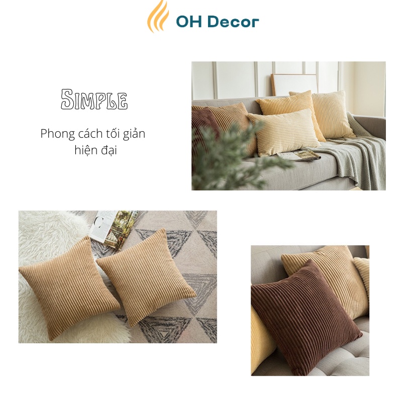 Vỏ gối tựa lưng sofa nhung tăm sọc vuông 45x45cm cao cấp trang trí sofa đủ màu sắc