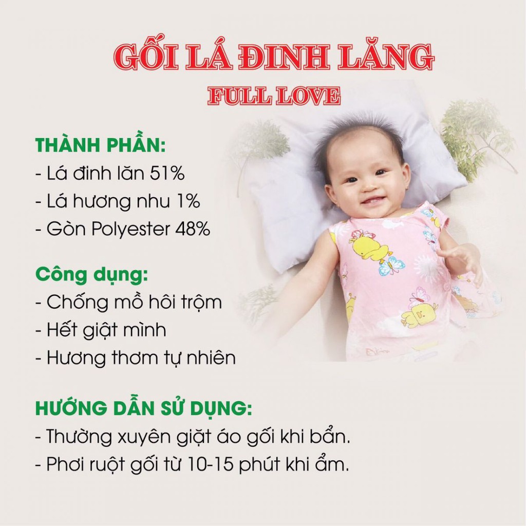 [FREESHIP] GỐI LÁ ĐINH LĂNG TRỊ MỒ HÔI TRỘM CHO BÉ
