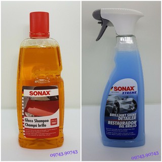 Combo Nước Rửa Xe Đậm Đặc Sonax Gloss Shampoo (1000ml) + Chai Xịt Làm Bóng Sơn Nhanh Rực Rỡ Màu Sơn Sonax Xtreme (750ml)