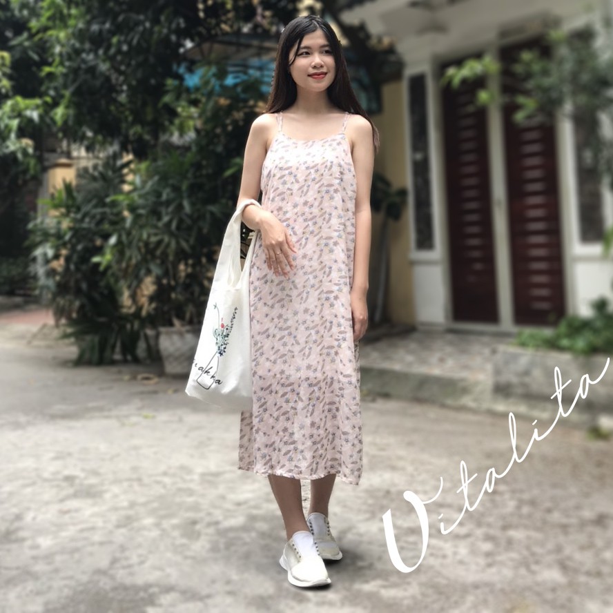 [Xả kho] Váy 2 dây hoa nhí dáng dài vải voan 2 lớp dày dặn - phong cách Vintage phối đồ cực xinh | WebRaoVat - webraovat.net.vn