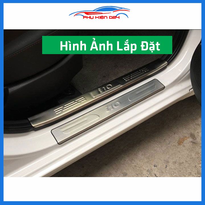 Bộ ốp bậc cửa trong ngoài nẹp bước chân Hyundai I10 2014-2015-2016-2017-2018-2019-2020 Inox chống trầy trang trí xe