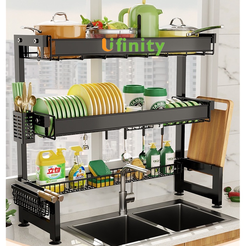 Lifinity Kệ Bát Đĩa-Kệ Để Chén Bát Đĩa Đa Năng Trên Bồn Rửa Thép carbon Cao Cấp Màu Đen,Tiện Dùng [Bản Cao Cấp Mới]