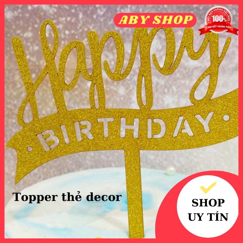 Thẻ trang trí HPBD vàng D160 ⚡ GIÁ SỐC ⚡ Topper thẻ decor / trang trí bánh kem, bánh sinh nhật, thức uống