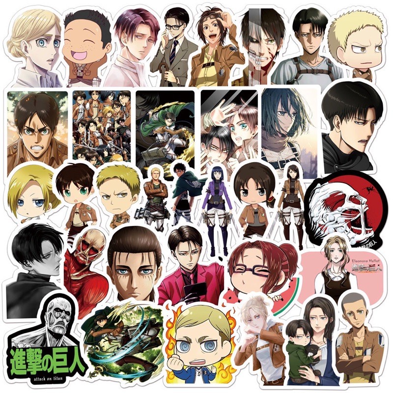 Set 50 miếng dán sticker chống thấm nước Attack On Titan dùng trang trí sổ tay, điện thoại, laptop, vali, ván trượt...