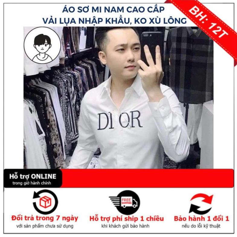 Áo sơ mi nam tay dài phối in chữ DIOR form ôm dáng hàn quốc chất vải lụa xuất xịn thấm hút mồ hôi thoáng mát AE