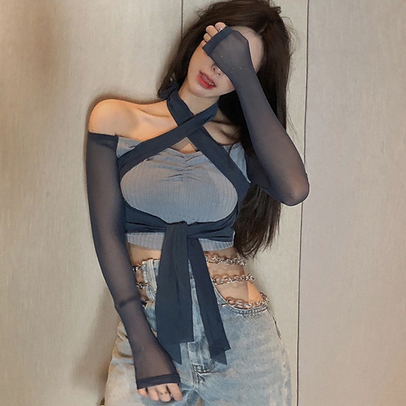Áo Croptop Tay Dài Thiết Kế Quyến Rũ