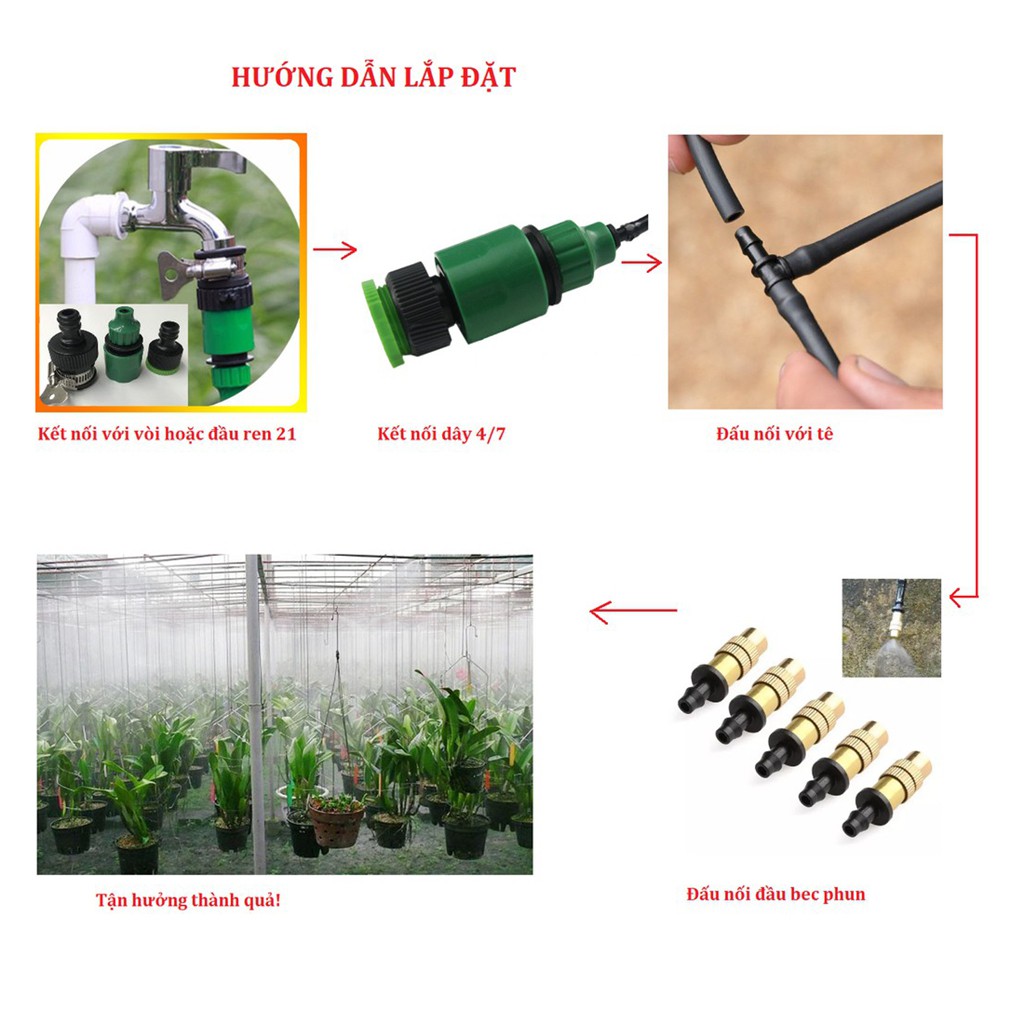 Trọn bộ béc phun sương đầu đồng và dây tưới cây ldpe loại tốt, bộ tưới cây tự động đầy đủ vật tư