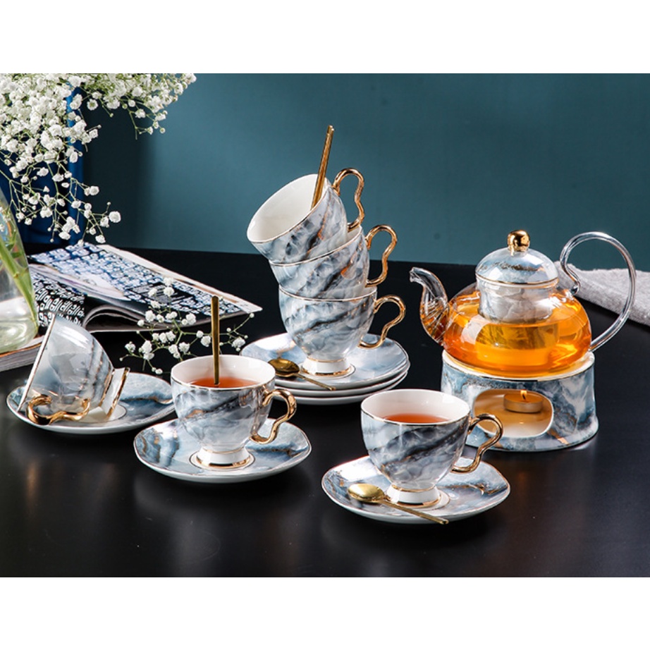 ấm chén cao cấp. Bộ Ấm Trà Gốm Sứ Hoạ Tiết - Set Ấm Chén kèm khung treo Gốm Sứ hoa văn phong cách Hoàng Gia